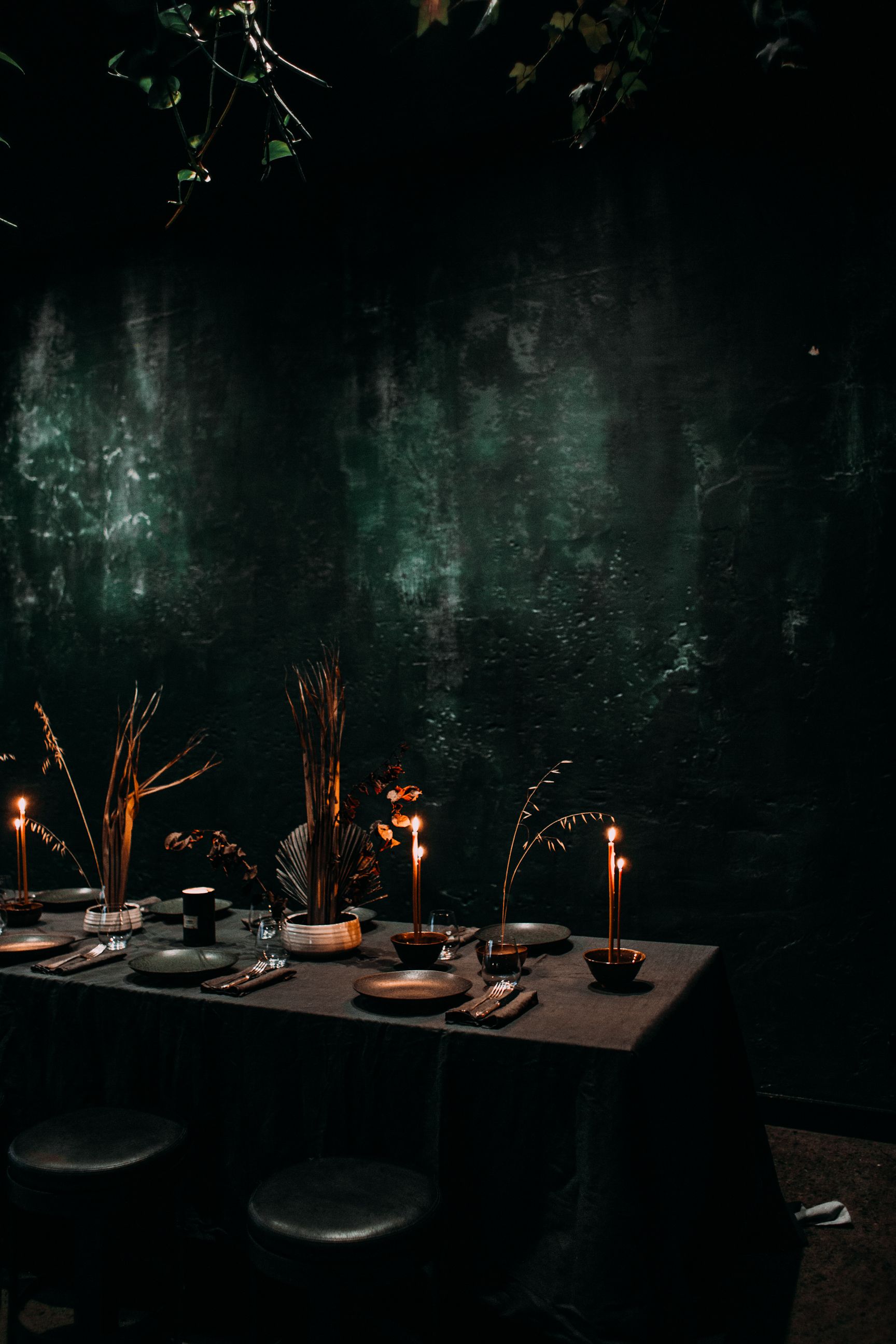 The dining room at Vespers, set for the evening